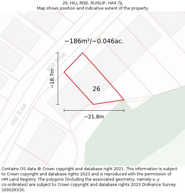 26, HILL RISE, RUISLIP, HA4 7JL: Plot and title map