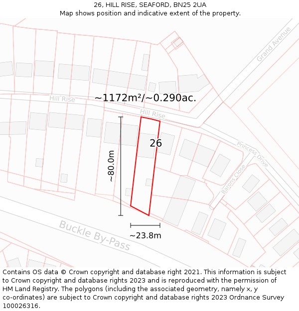 26, HILL RISE, SEAFORD, BN25 2UA: Plot and title map