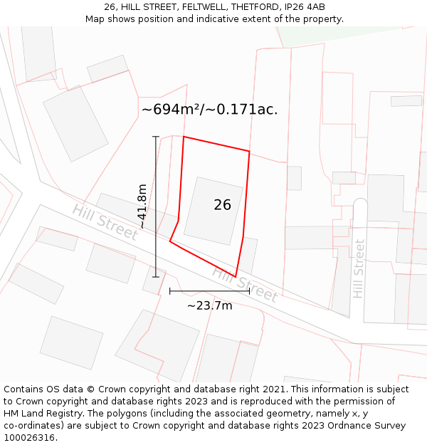 26, HILL STREET, FELTWELL, THETFORD, IP26 4AB: Plot and title map