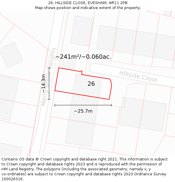 26, HILLSIDE CLOSE, EVESHAM, WR11 2PB: Plot and title map