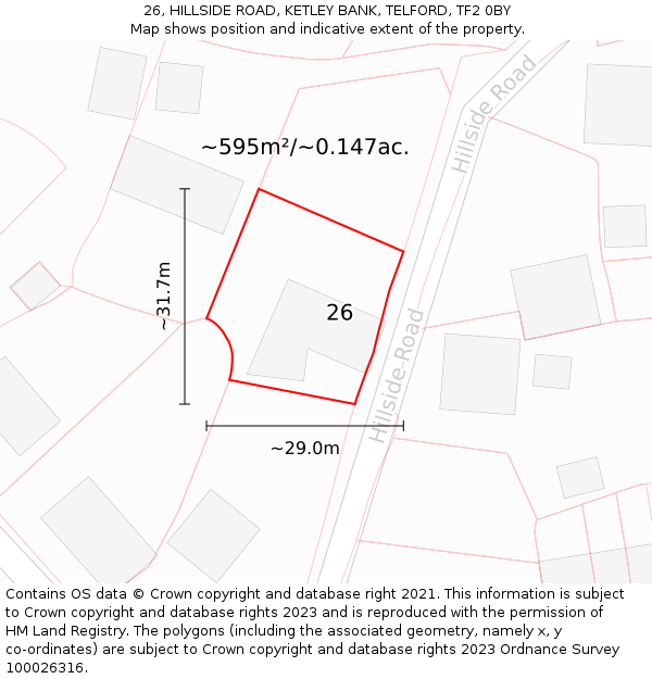 26, HILLSIDE ROAD, KETLEY BANK, TELFORD, TF2 0BY: Plot and title map