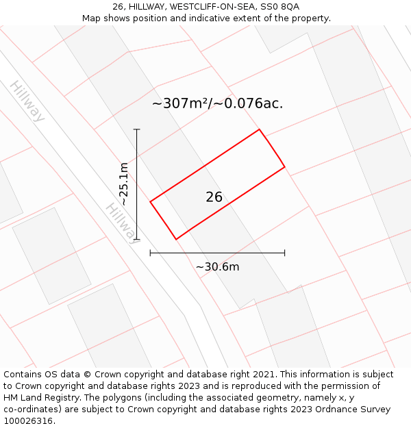 26, HILLWAY, WESTCLIFF-ON-SEA, SS0 8QA: Plot and title map