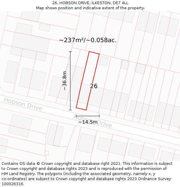 26, HOBSON DRIVE, ILKESTON, DE7 4LL: Plot and title map