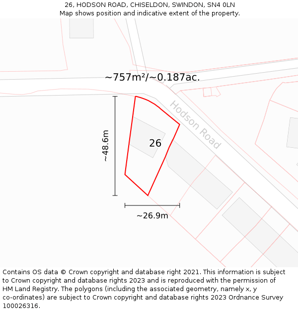 26, HODSON ROAD, CHISELDON, SWINDON, SN4 0LN: Plot and title map