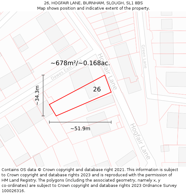 26, HOGFAIR LANE, BURNHAM, SLOUGH, SL1 8BS: Plot and title map