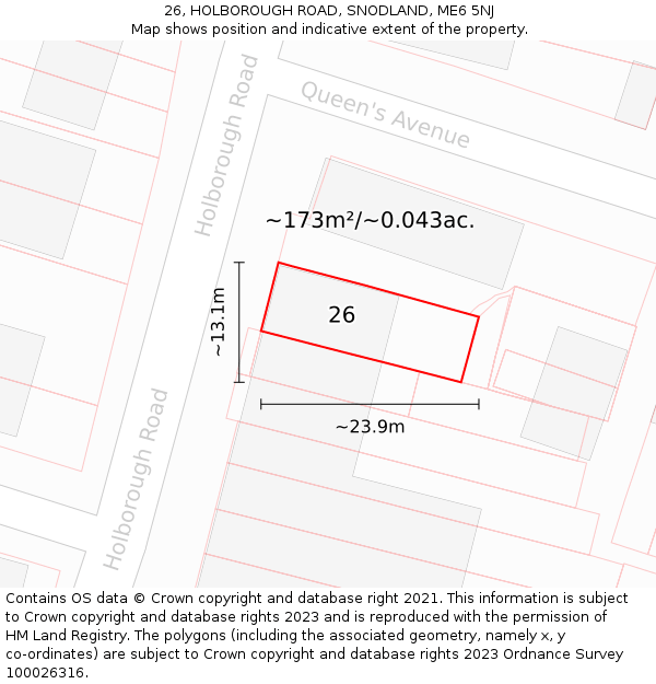 26, HOLBOROUGH ROAD, SNODLAND, ME6 5NJ: Plot and title map