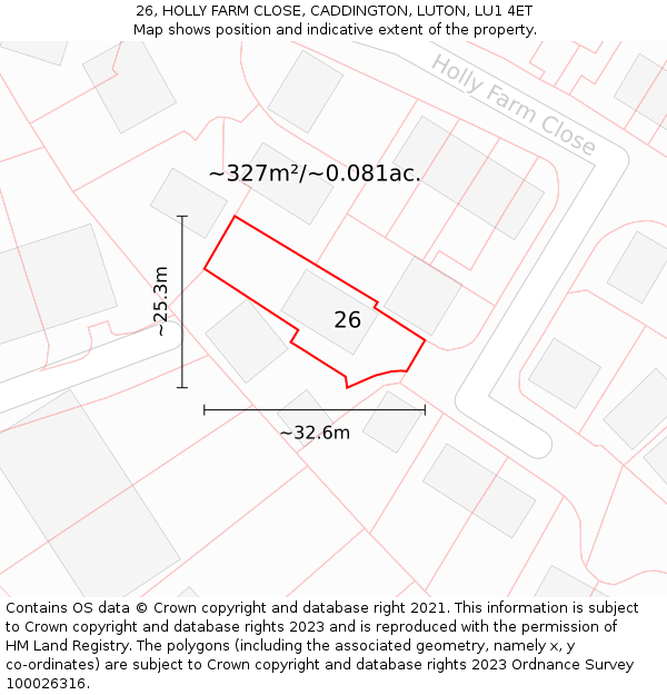 26, HOLLY FARM CLOSE, CADDINGTON, LUTON, LU1 4ET: Plot and title map