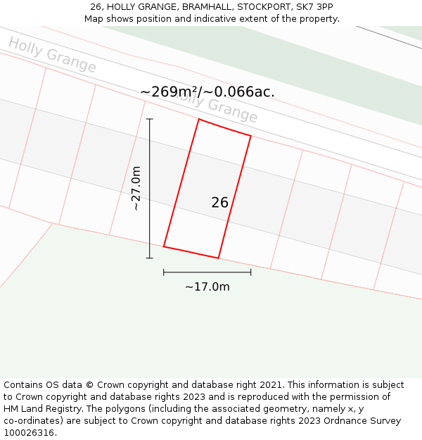 26, HOLLY GRANGE, BRAMHALL, STOCKPORT, SK7 3PP: Plot and title map