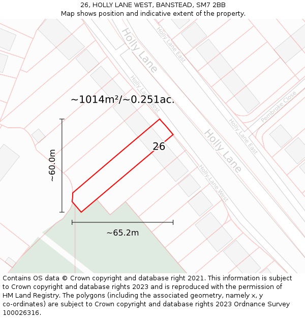 26, HOLLY LANE WEST, BANSTEAD, SM7 2BB: Plot and title map