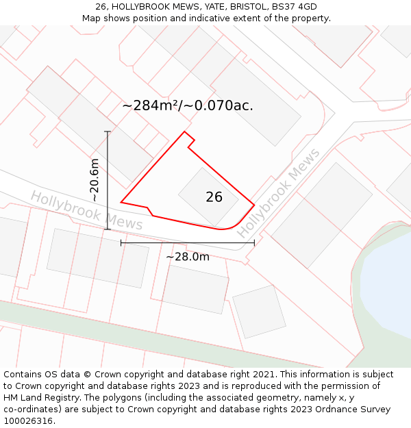 26, HOLLYBROOK MEWS, YATE, BRISTOL, BS37 4GD: Plot and title map