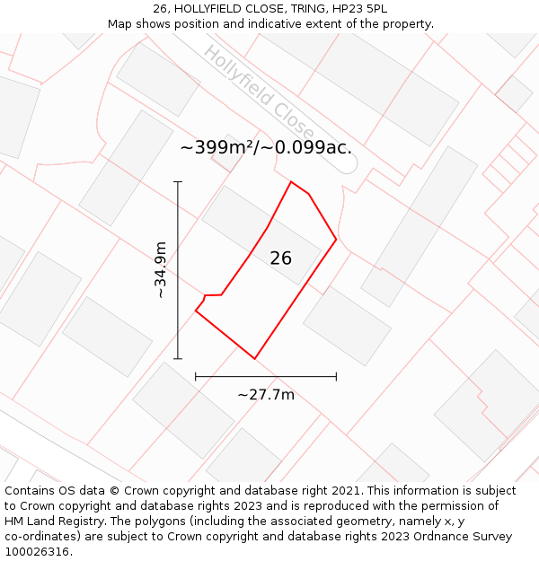 26, HOLLYFIELD CLOSE, TRING, HP23 5PL: Plot and title map