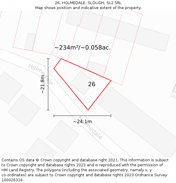 26, HOLMEDALE, SLOUGH, SL2 5RL: Plot and title map