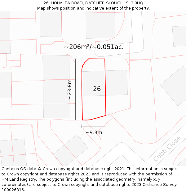 26, HOLMLEA ROAD, DATCHET, SLOUGH, SL3 9HQ: Plot and title map