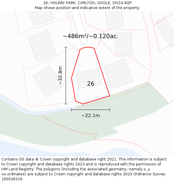 26, HOLRAY PARK, CARLTON, GOOLE, DN14 9QP: Plot and title map