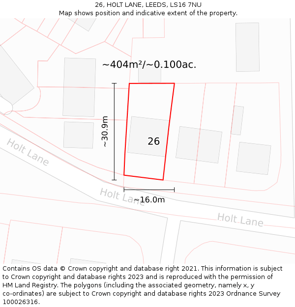 26, HOLT LANE, LEEDS, LS16 7NU: Plot and title map