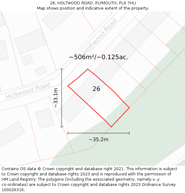 26, HOLTWOOD ROAD, PLYMOUTH, PL6 7HU: Plot and title map