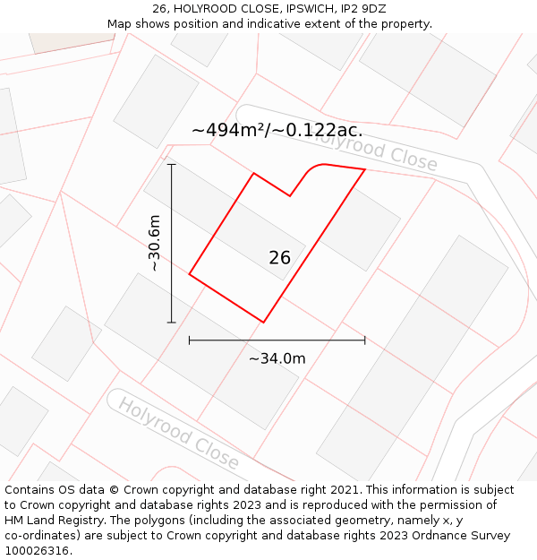 26, HOLYROOD CLOSE, IPSWICH, IP2 9DZ: Plot and title map