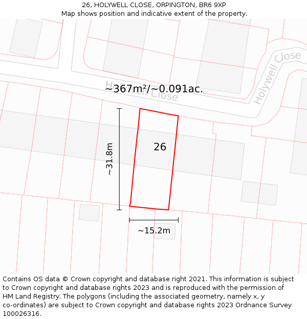 26, HOLYWELL CLOSE, ORPINGTON, BR6 9XP: Plot and title map