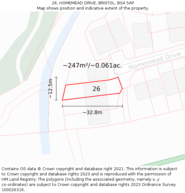 26, HOMEMEAD DRIVE, BRISTOL, BS4 5AP: Plot and title map