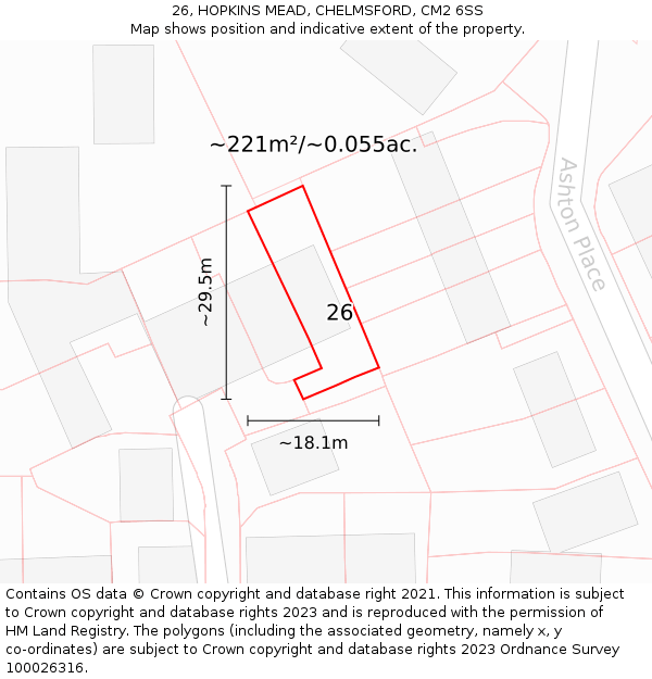 26, HOPKINS MEAD, CHELMSFORD, CM2 6SS: Plot and title map