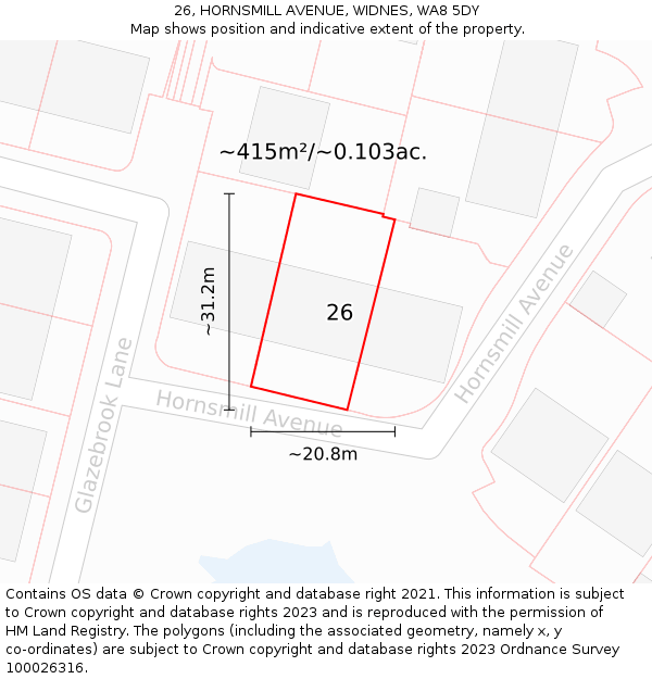 26, HORNSMILL AVENUE, WIDNES, WA8 5DY: Plot and title map