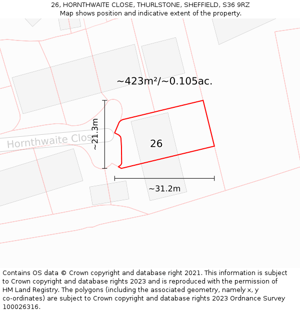 26, HORNTHWAITE CLOSE, THURLSTONE, SHEFFIELD, S36 9RZ: Plot and title map