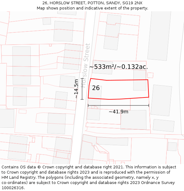 26, HORSLOW STREET, POTTON, SANDY, SG19 2NX: Plot and title map