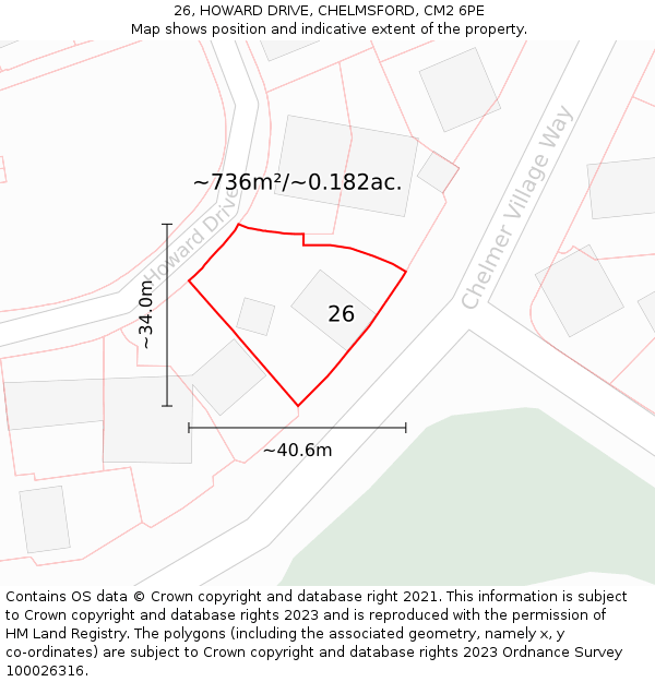 26, HOWARD DRIVE, CHELMSFORD, CM2 6PE: Plot and title map