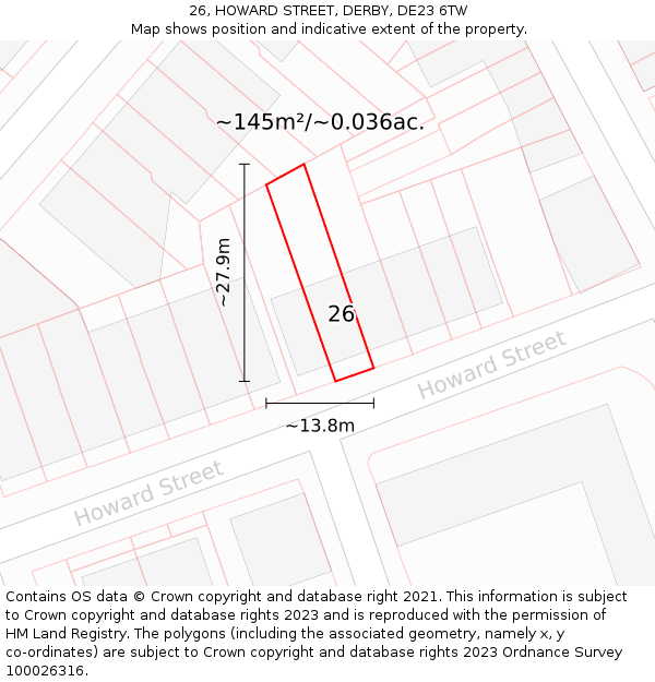 26, HOWARD STREET, DERBY, DE23 6TW: Plot and title map