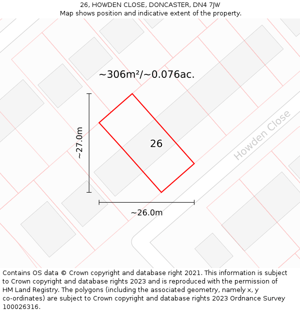 26, HOWDEN CLOSE, DONCASTER, DN4 7JW: Plot and title map