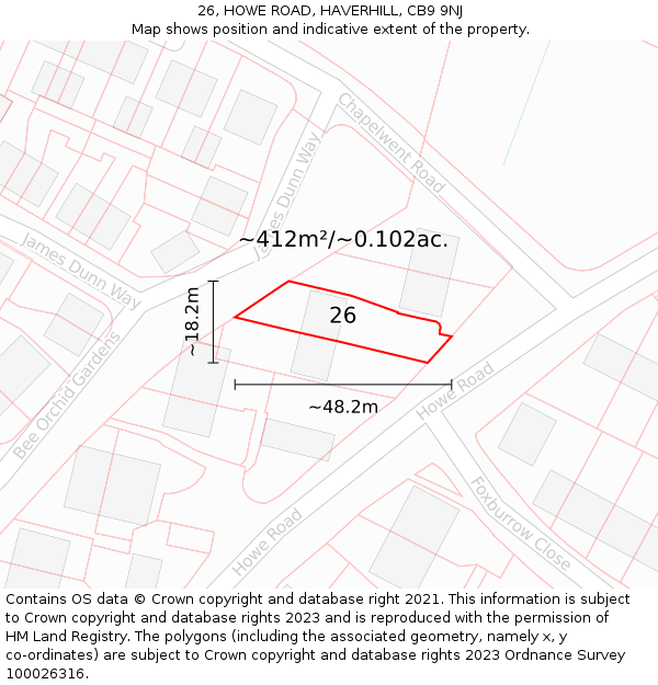 26, HOWE ROAD, HAVERHILL, CB9 9NJ: Plot and title map