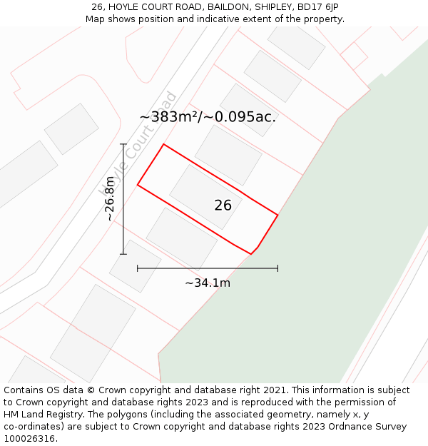 26, HOYLE COURT ROAD, BAILDON, SHIPLEY, BD17 6JP: Plot and title map