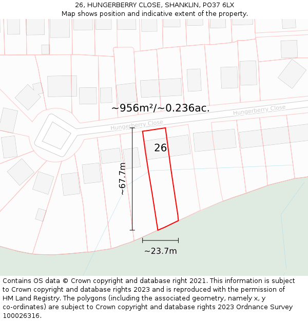 26, HUNGERBERRY CLOSE, SHANKLIN, PO37 6LX: Plot and title map