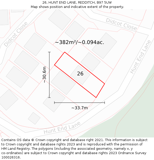 26, HUNT END LANE, REDDITCH, B97 5UW: Plot and title map