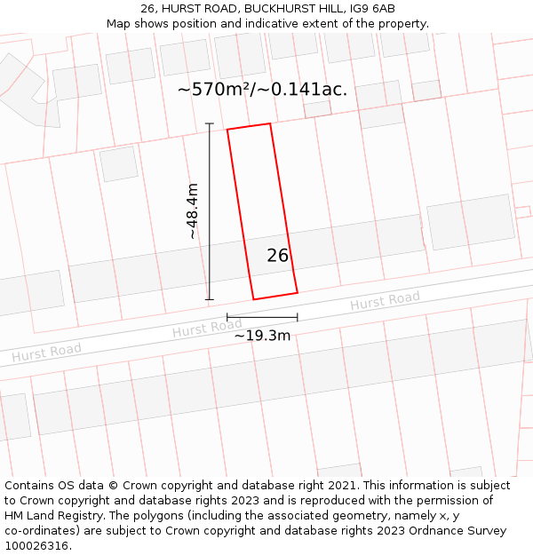 26, HURST ROAD, BUCKHURST HILL, IG9 6AB: Plot and title map