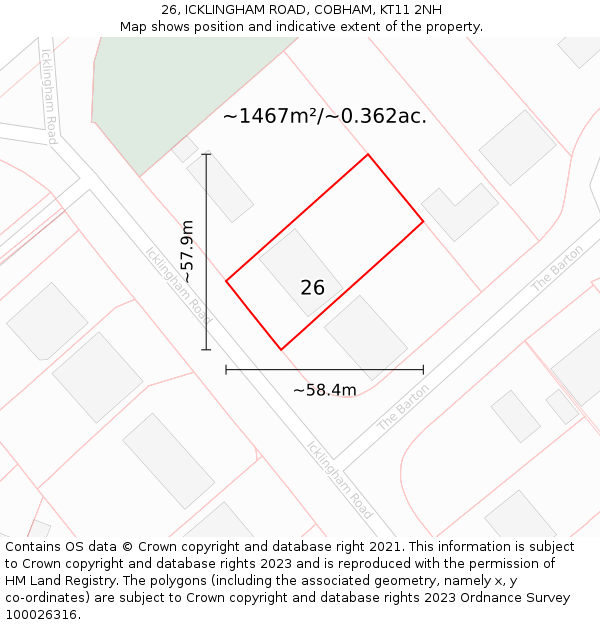 26, ICKLINGHAM ROAD, COBHAM, KT11 2NH: Plot and title map