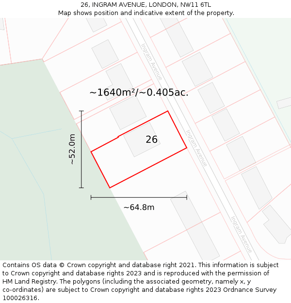 26, INGRAM AVENUE, LONDON, NW11 6TL: Plot and title map