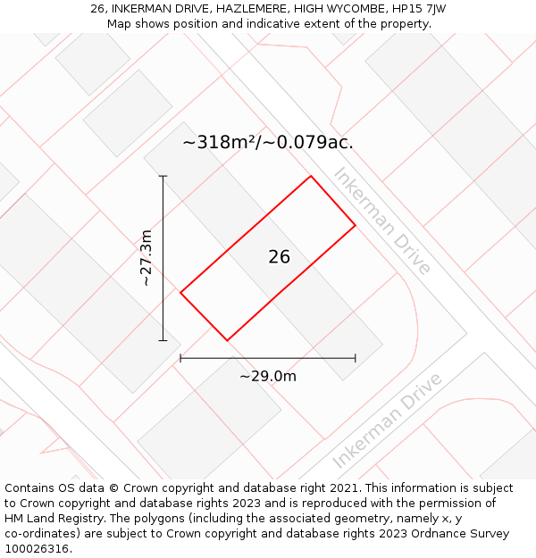 26, INKERMAN DRIVE, HAZLEMERE, HIGH WYCOMBE, HP15 7JW: Plot and title map