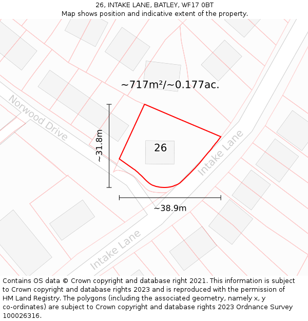 26, INTAKE LANE, BATLEY, WF17 0BT: Plot and title map