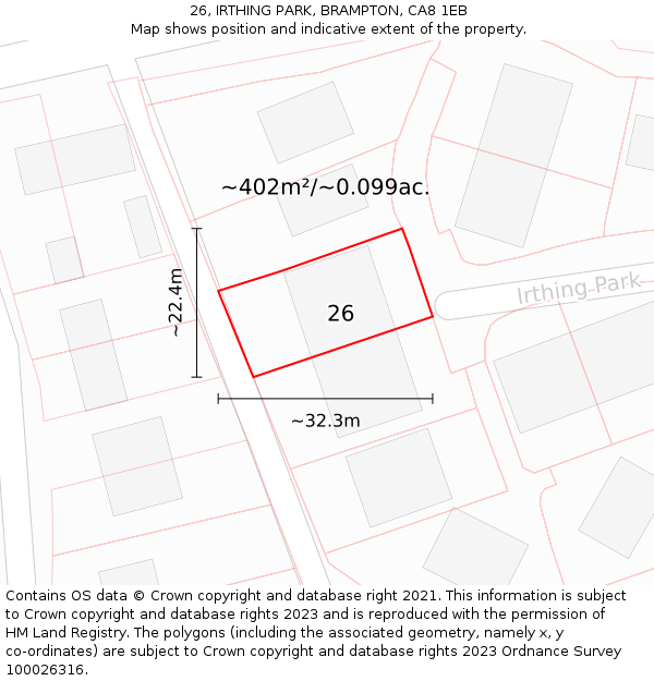 26, IRTHING PARK, BRAMPTON, CA8 1EB: Plot and title map