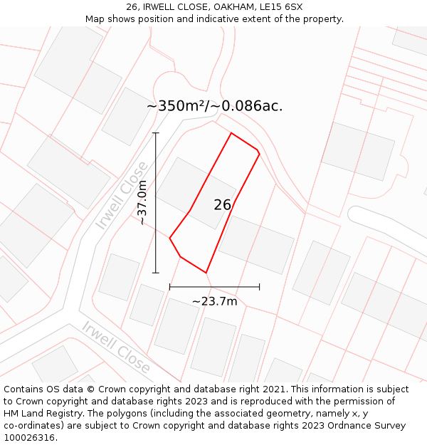 26, IRWELL CLOSE, OAKHAM, LE15 6SX: Plot and title map