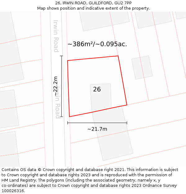 26, IRWIN ROAD, GUILDFORD, GU2 7PP: Plot and title map