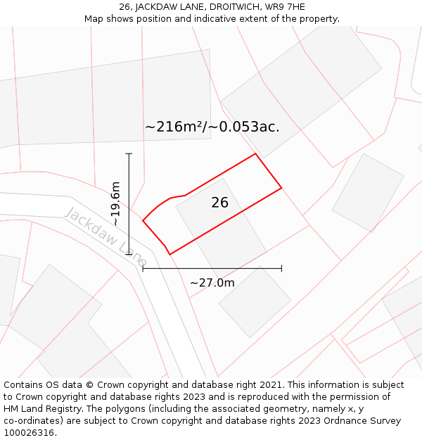 26, JACKDAW LANE, DROITWICH, WR9 7HE: Plot and title map