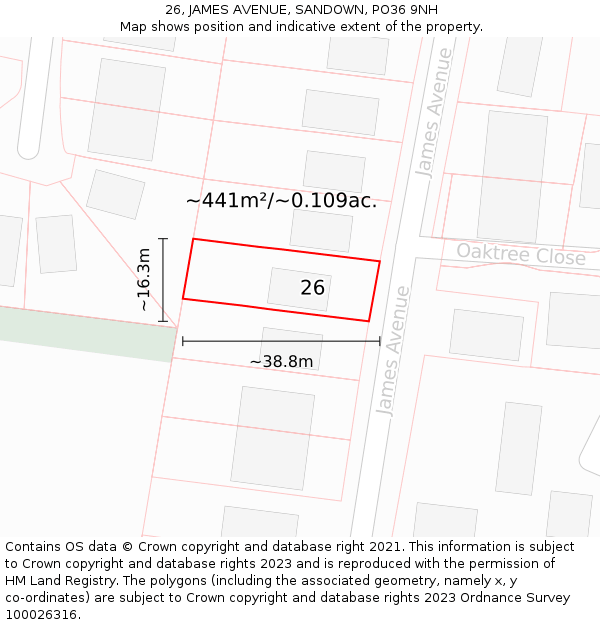 26, JAMES AVENUE, SANDOWN, PO36 9NH: Plot and title map