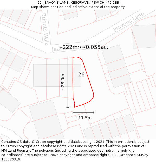 26, JEAVONS LANE, KESGRAVE, IPSWICH, IP5 2EB: Plot and title map