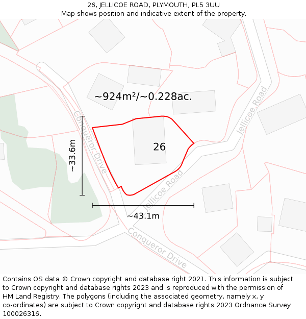 26, JELLICOE ROAD, PLYMOUTH, PL5 3UU: Plot and title map
