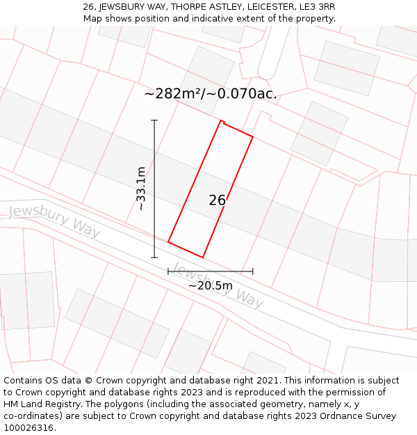 26, JEWSBURY WAY, THORPE ASTLEY, LEICESTER, LE3 3RR: Plot and title map