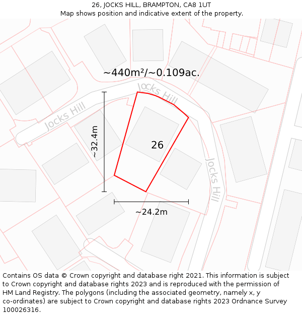 26, JOCKS HILL, BRAMPTON, CA8 1UT: Plot and title map