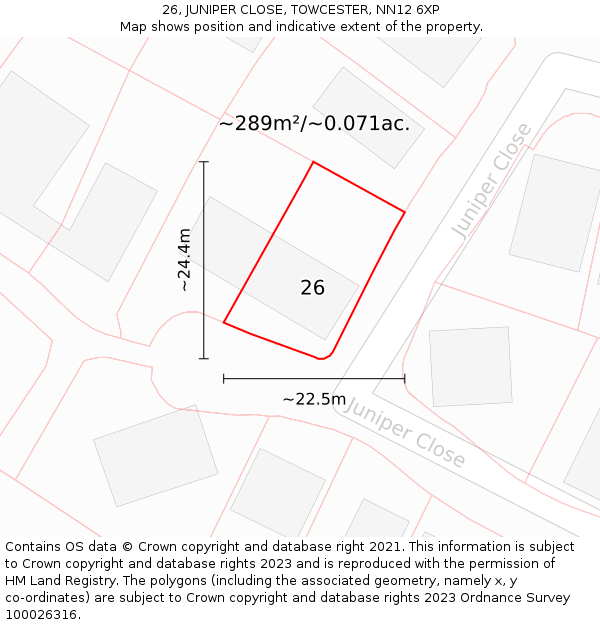 26, JUNIPER CLOSE, TOWCESTER, NN12 6XP: Plot and title map