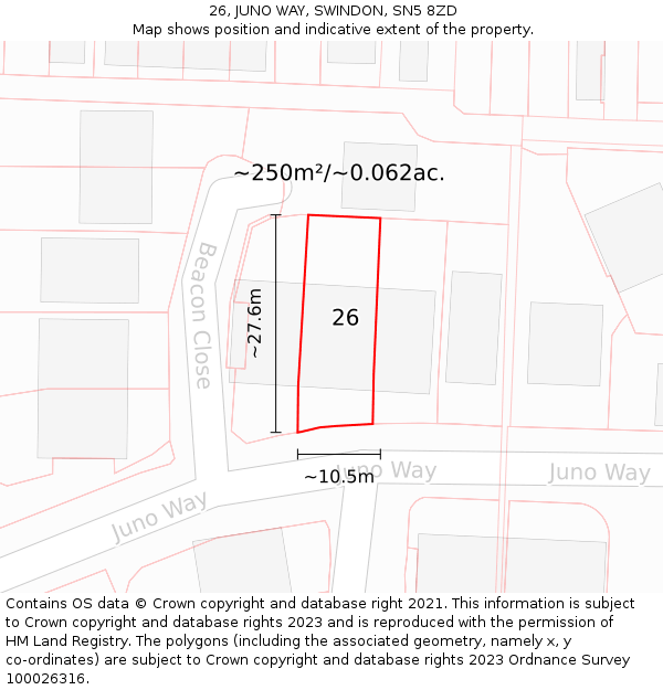 26, JUNO WAY, SWINDON, SN5 8ZD: Plot and title map